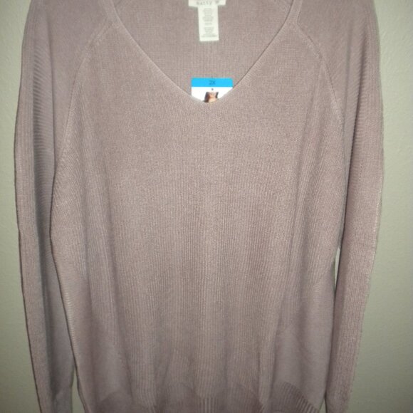 Matty M Women's Plus Size 2X Mauve Rib Stitch V Neck Sweater NWT - Picture 3 of 6